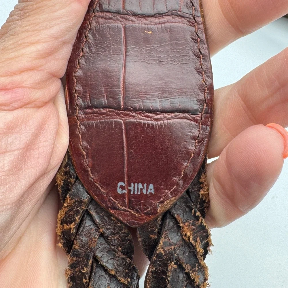 Vintage Brighton Braided Leather Belt 1996 Toggle Brown Womens Med Fits 30-31 in
